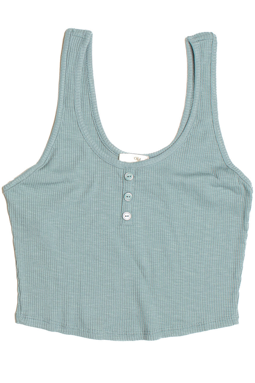 Sage Ribbed Crop Henley