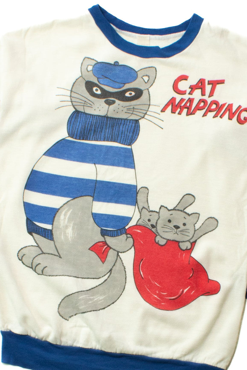 Vintage Cat Napping Pajama Sweatshirt (1980s)