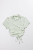 Sage Open Tie Back Mock Neck Tee