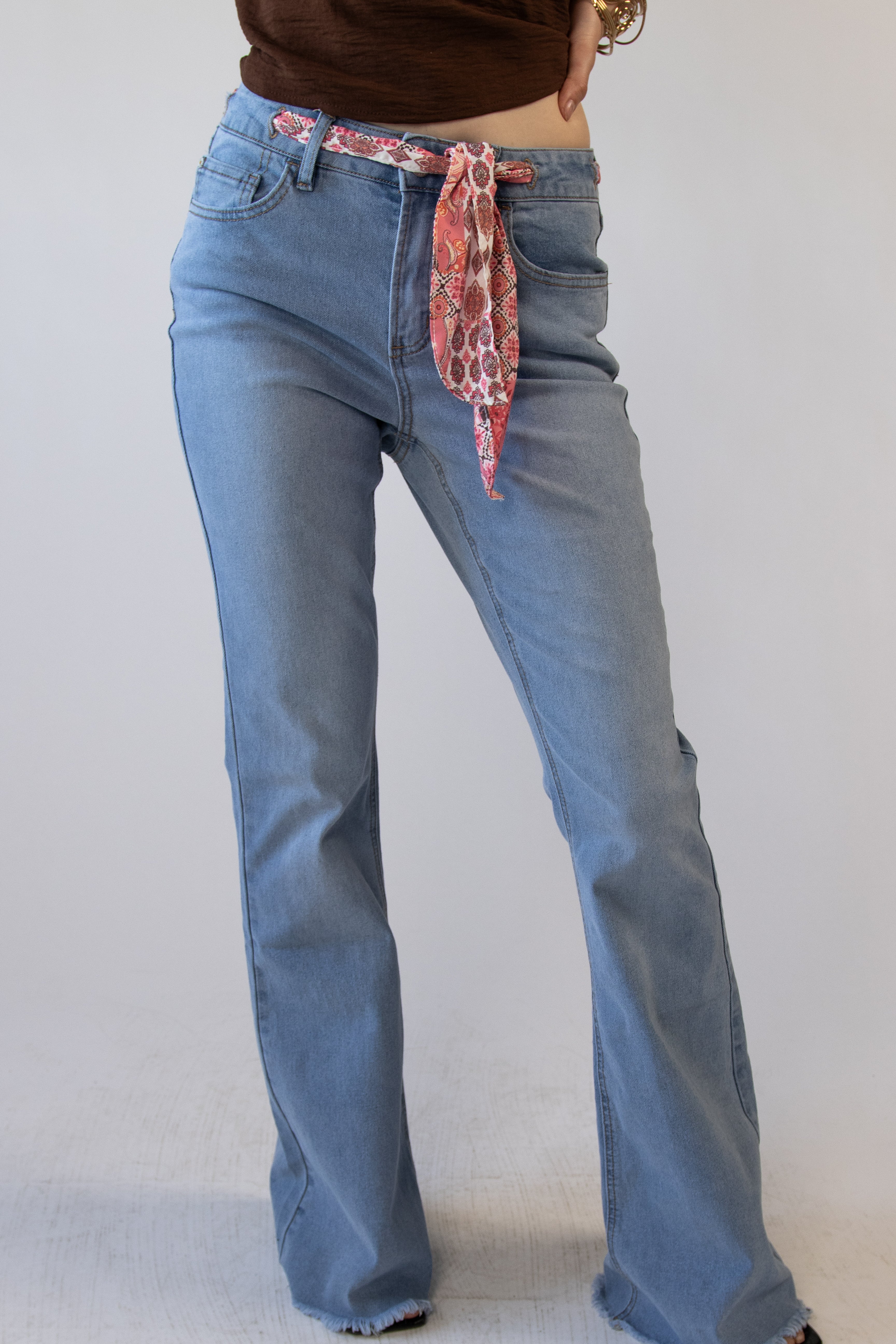 Scarf Belt Flare Jeans