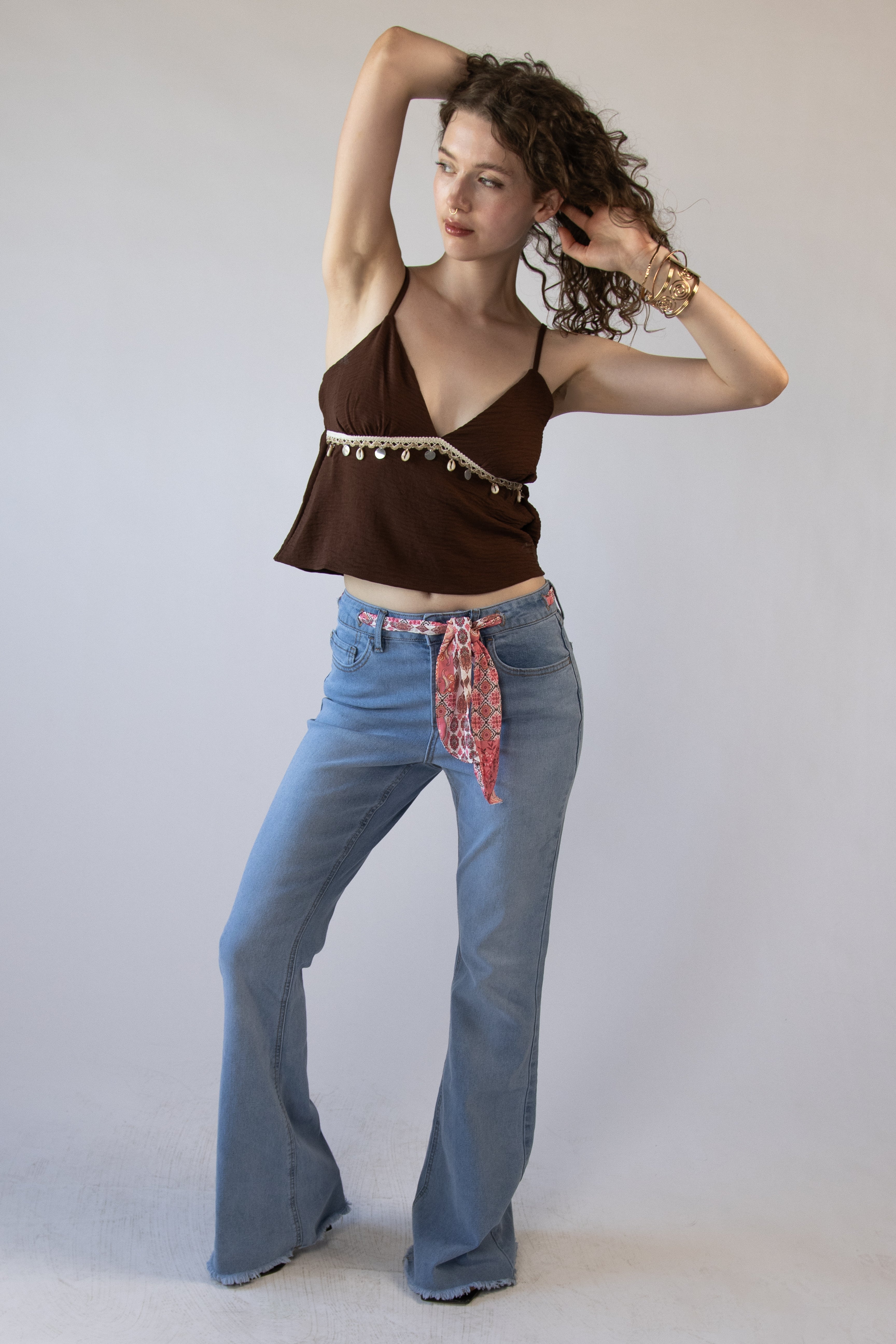 Scarf Belt Flare Jeans