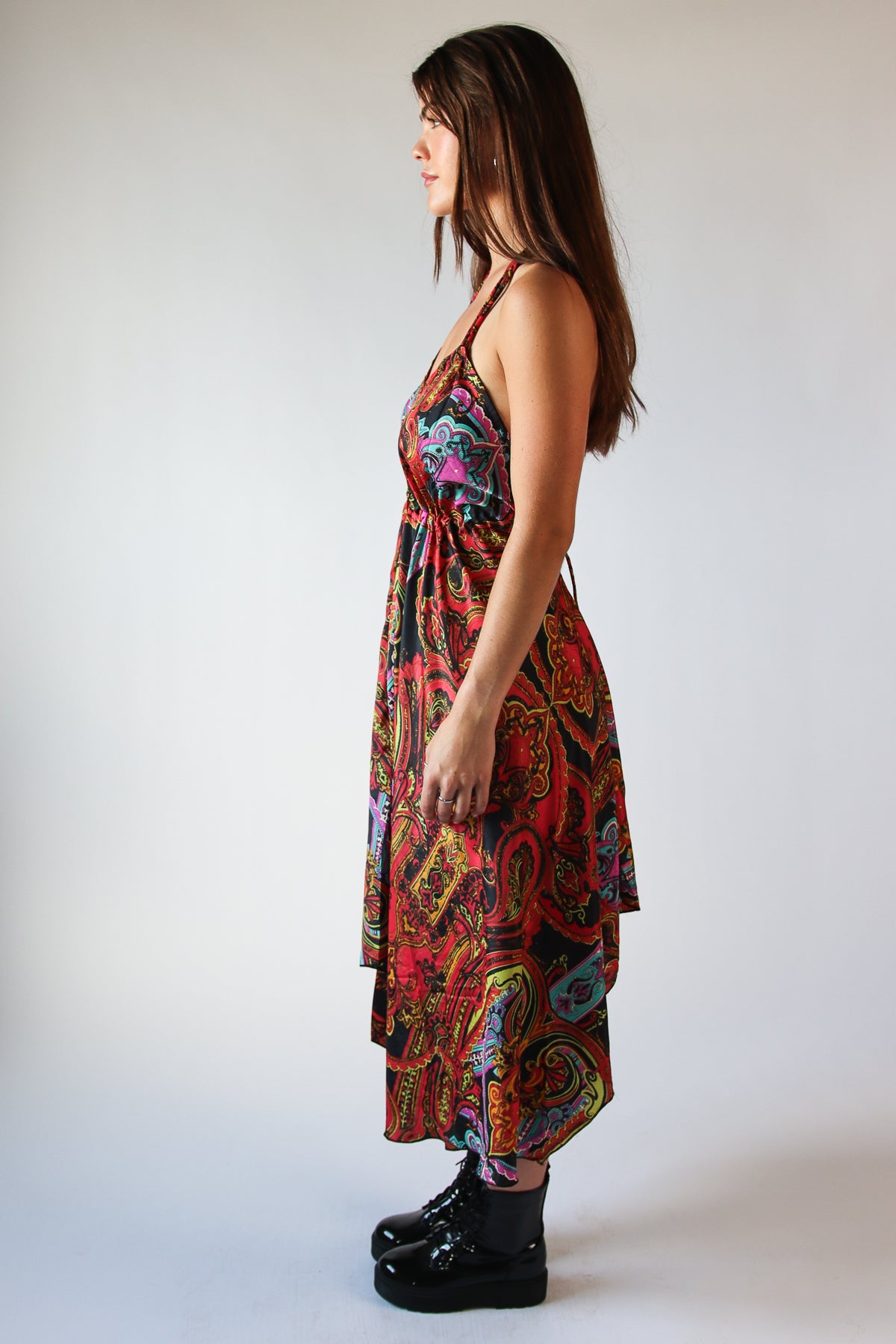 Patterned Scarf Halter Dress