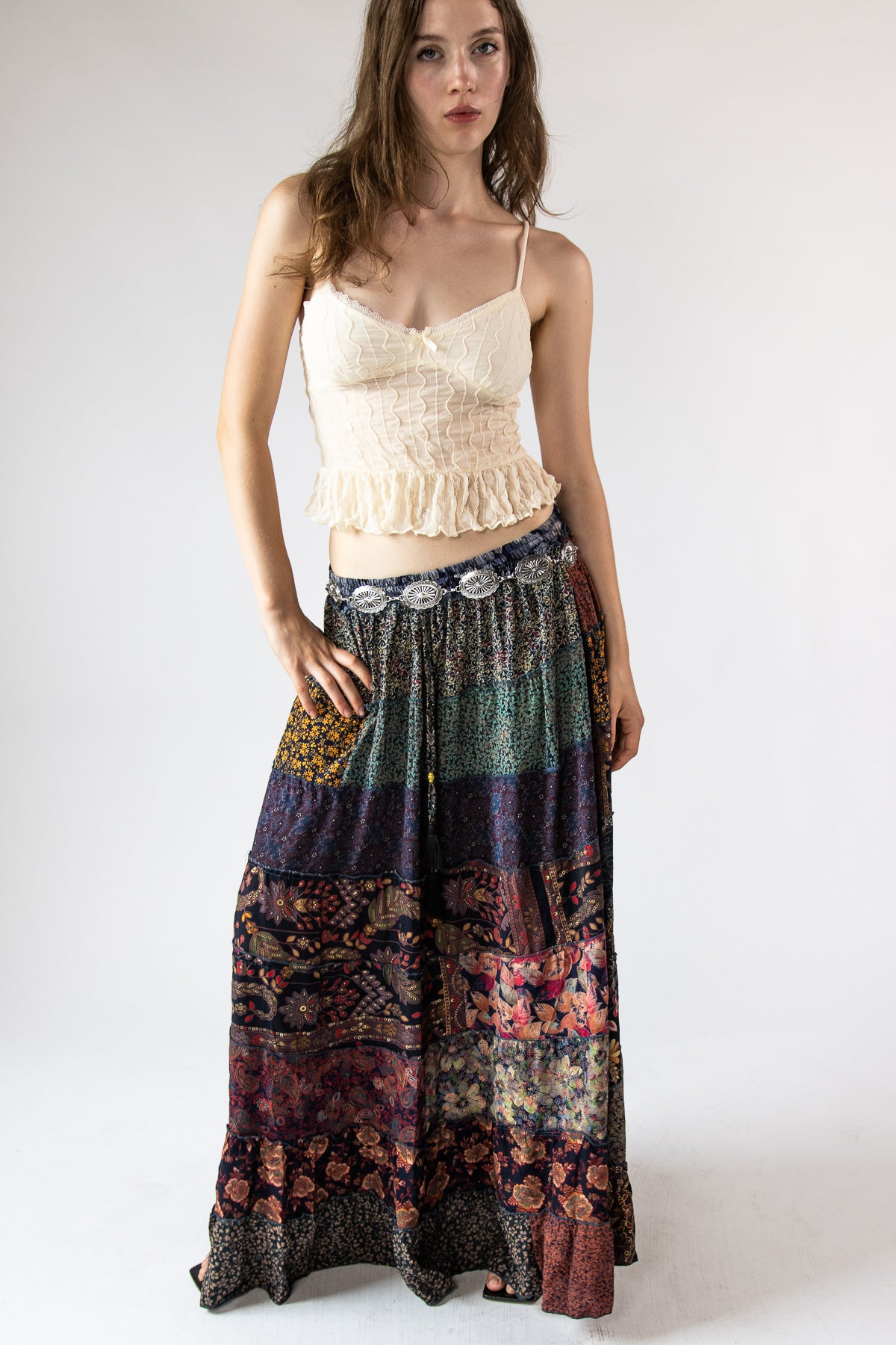 Scarf Prints Tiered Maxi Skirt