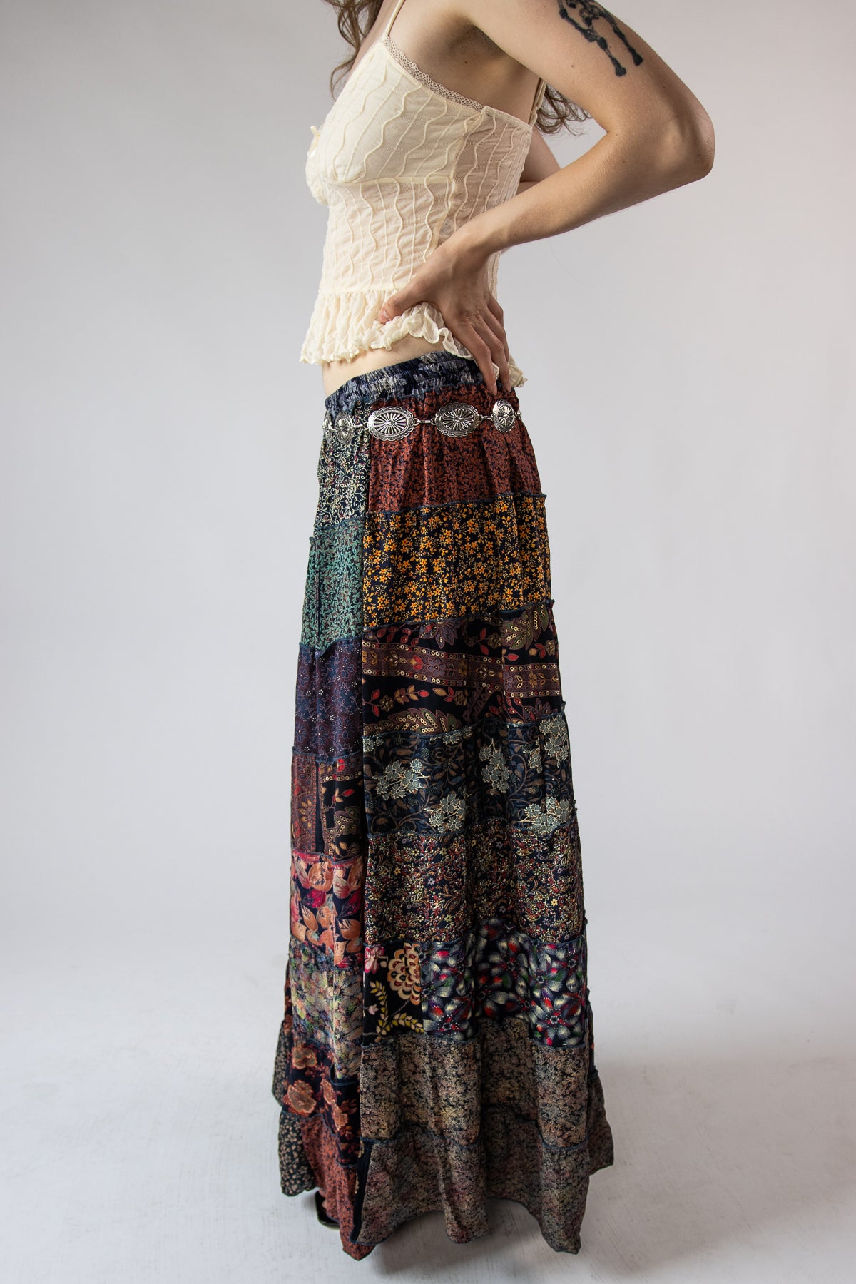 Scarf Prints Tiered Maxi Skirt