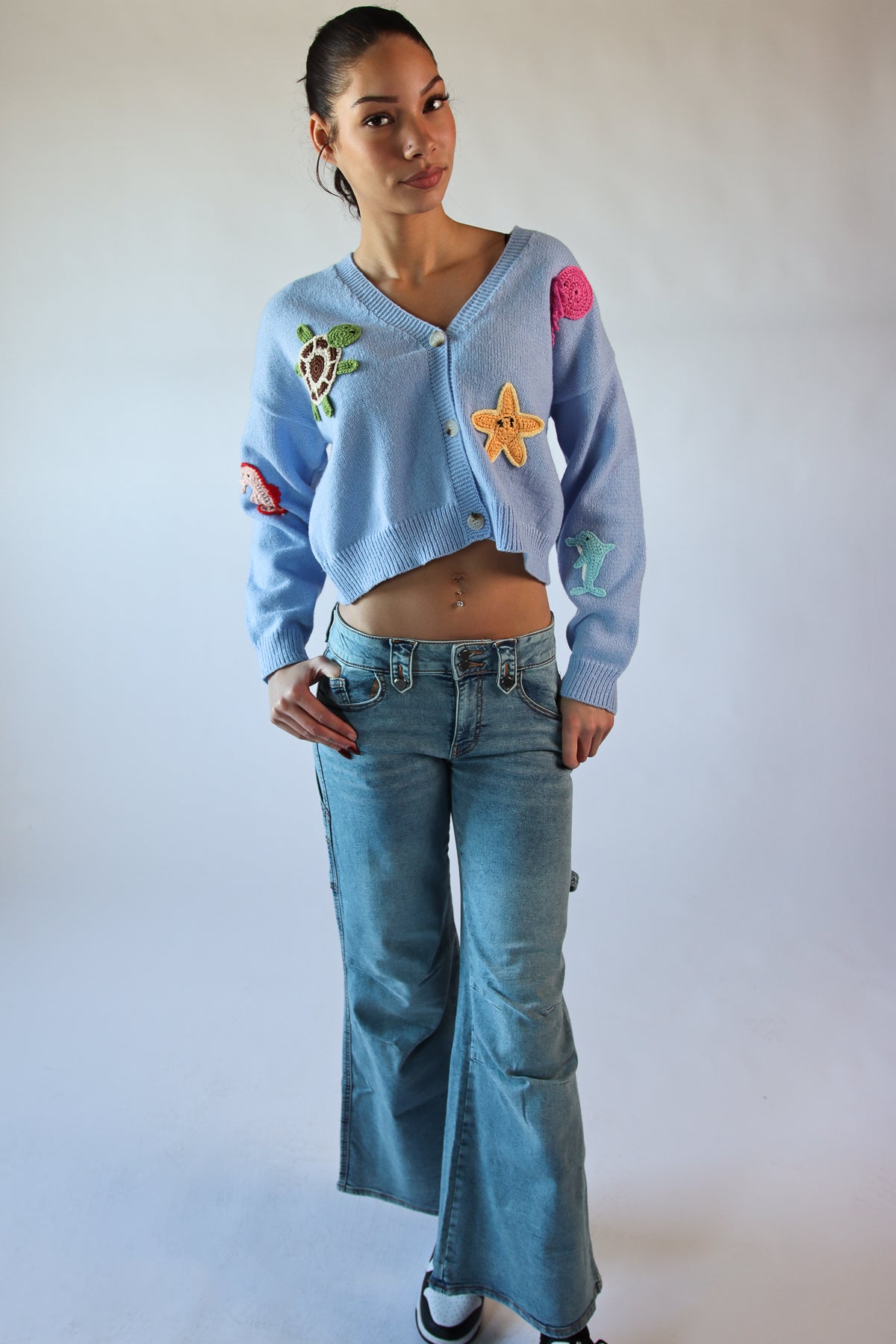 Ocean Life Crochet Applique Cardigan