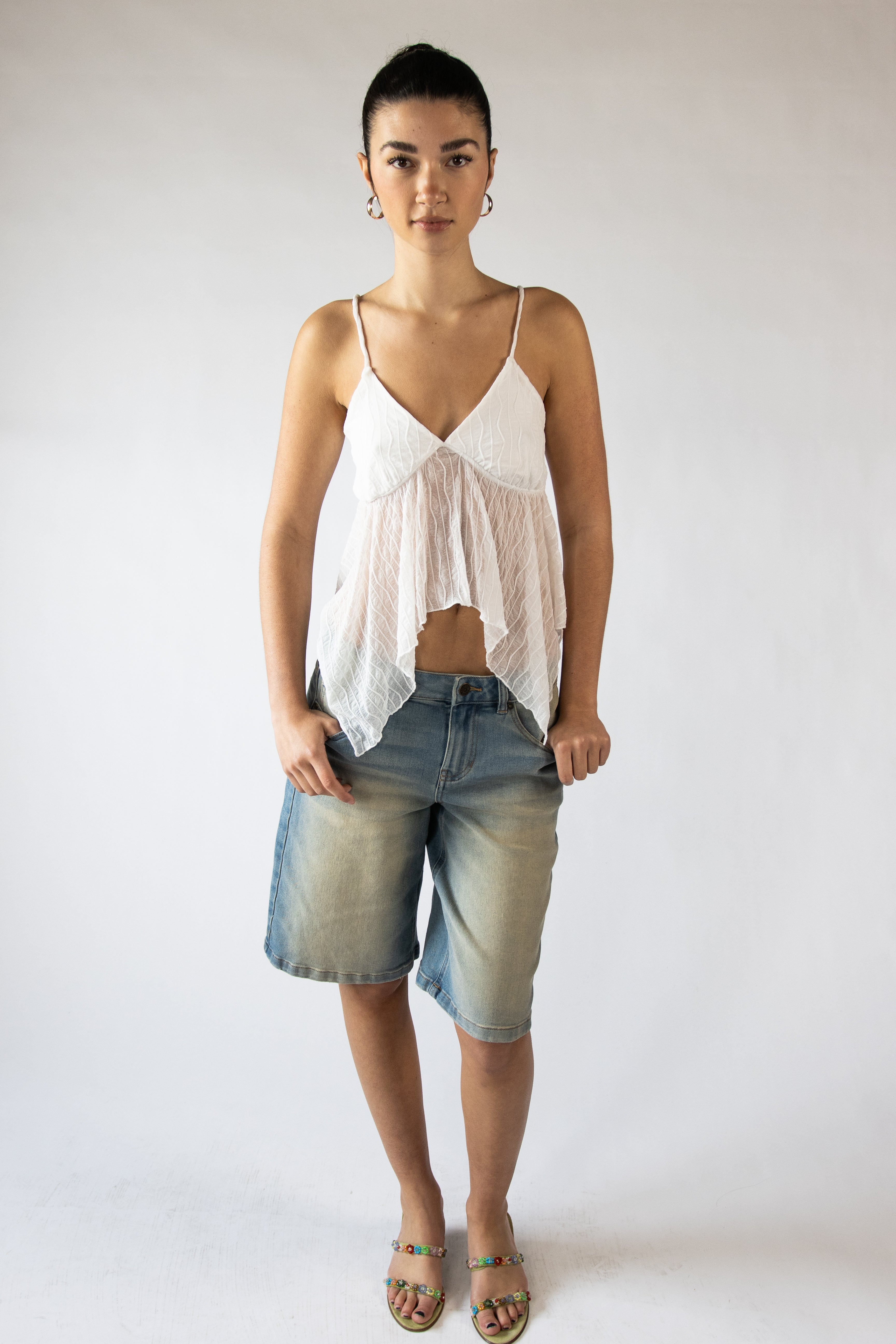 Mesh Hanky Hem Babydoll Cami