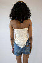 Side Ruched Floral Lace Tube Top