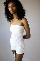 Side Ruched Floral Lace Tube Top