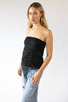 Floral Lace Ruched Tube Top