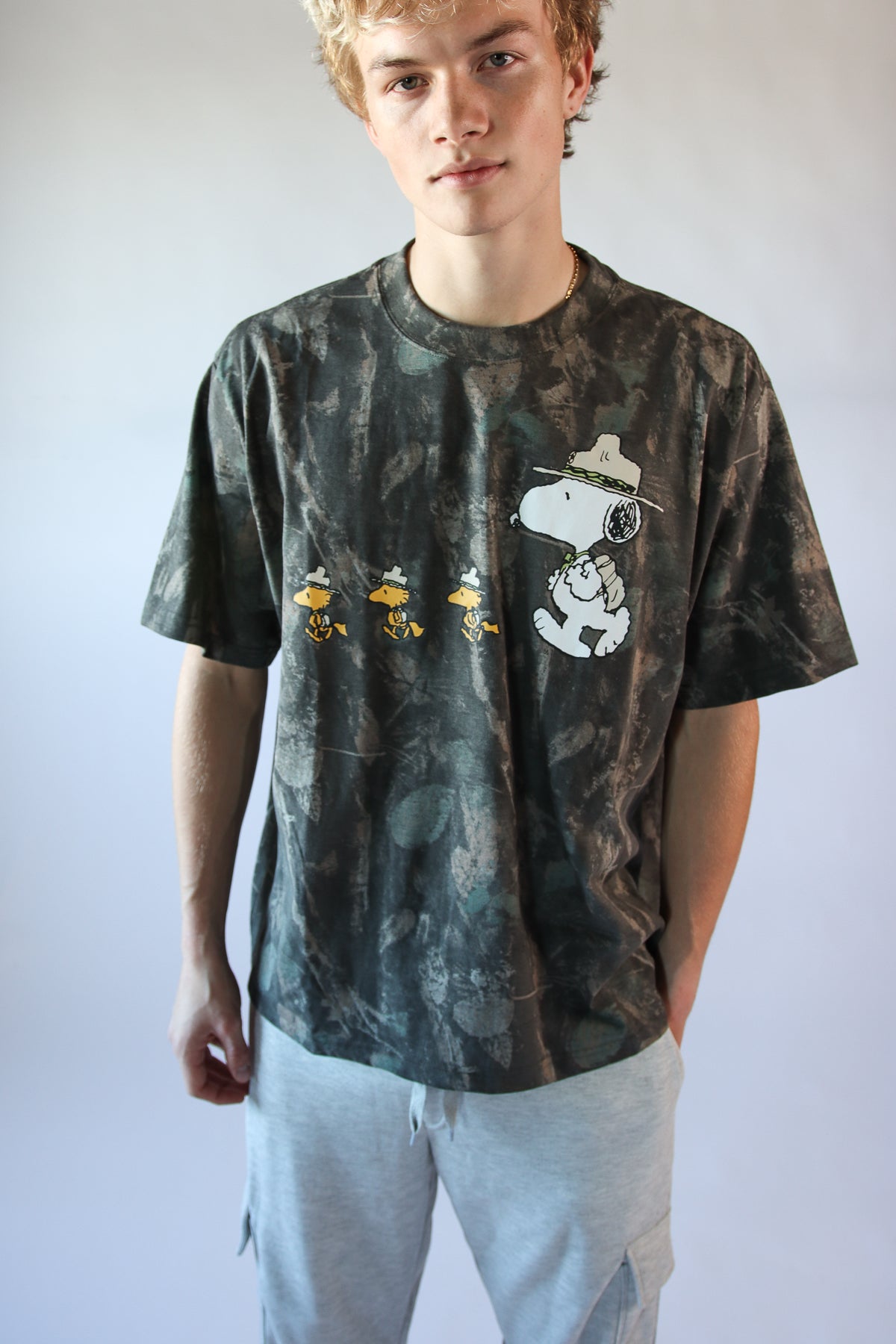 Snoopy Scout Woodland Camo Print T-Shirt