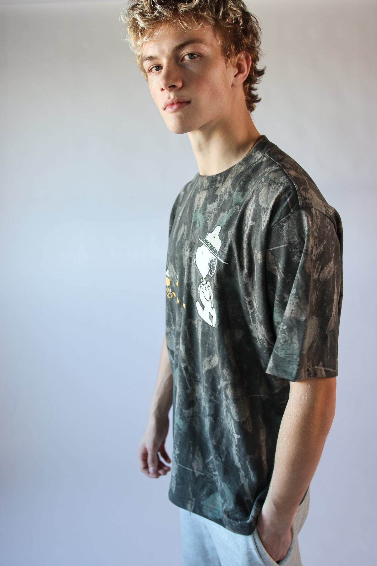 Snoopy Scout Woodland Camo Print T-Shirt