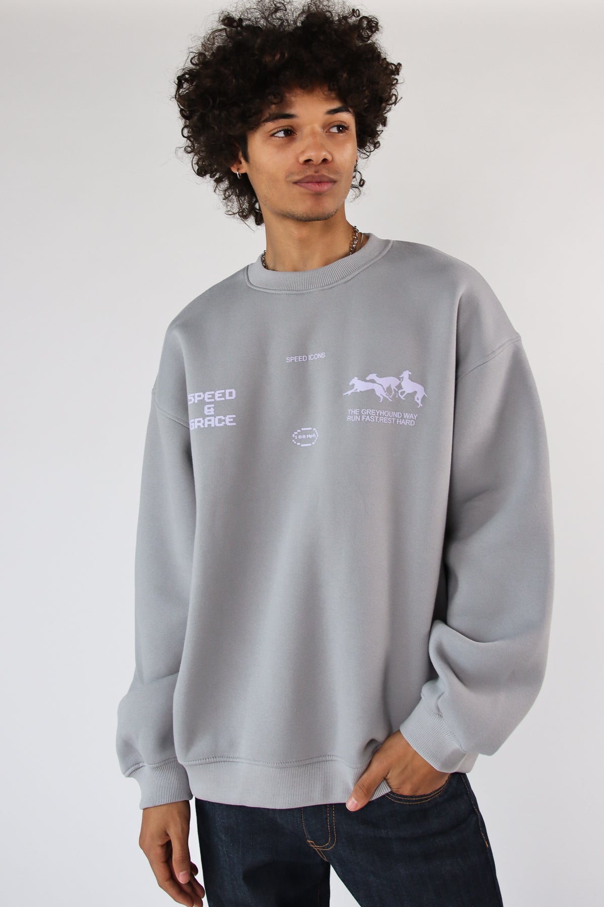 【GRAY】Rope embroidered sweatshirt Embroidered sweatshirt - Light grey