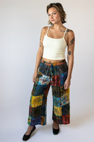 Stamped Tie Dye Wide Leg Patchwork Pants