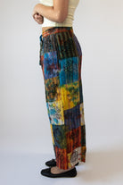 Stamped Tie Dye Wide Leg Patchwork Pants