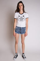Stressing Meowt Graphic Ringer Crop Tee