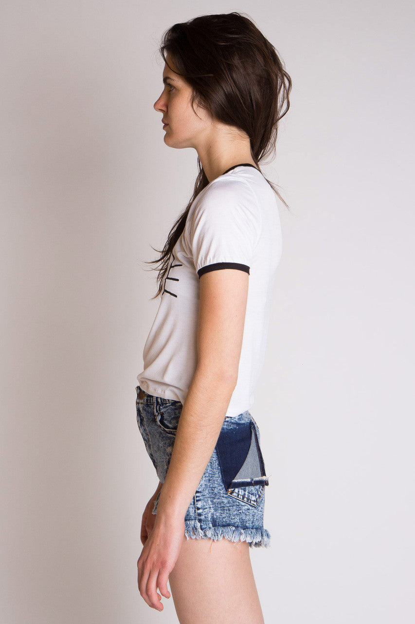 Stressing Meowt Graphic Ringer Crop Tee