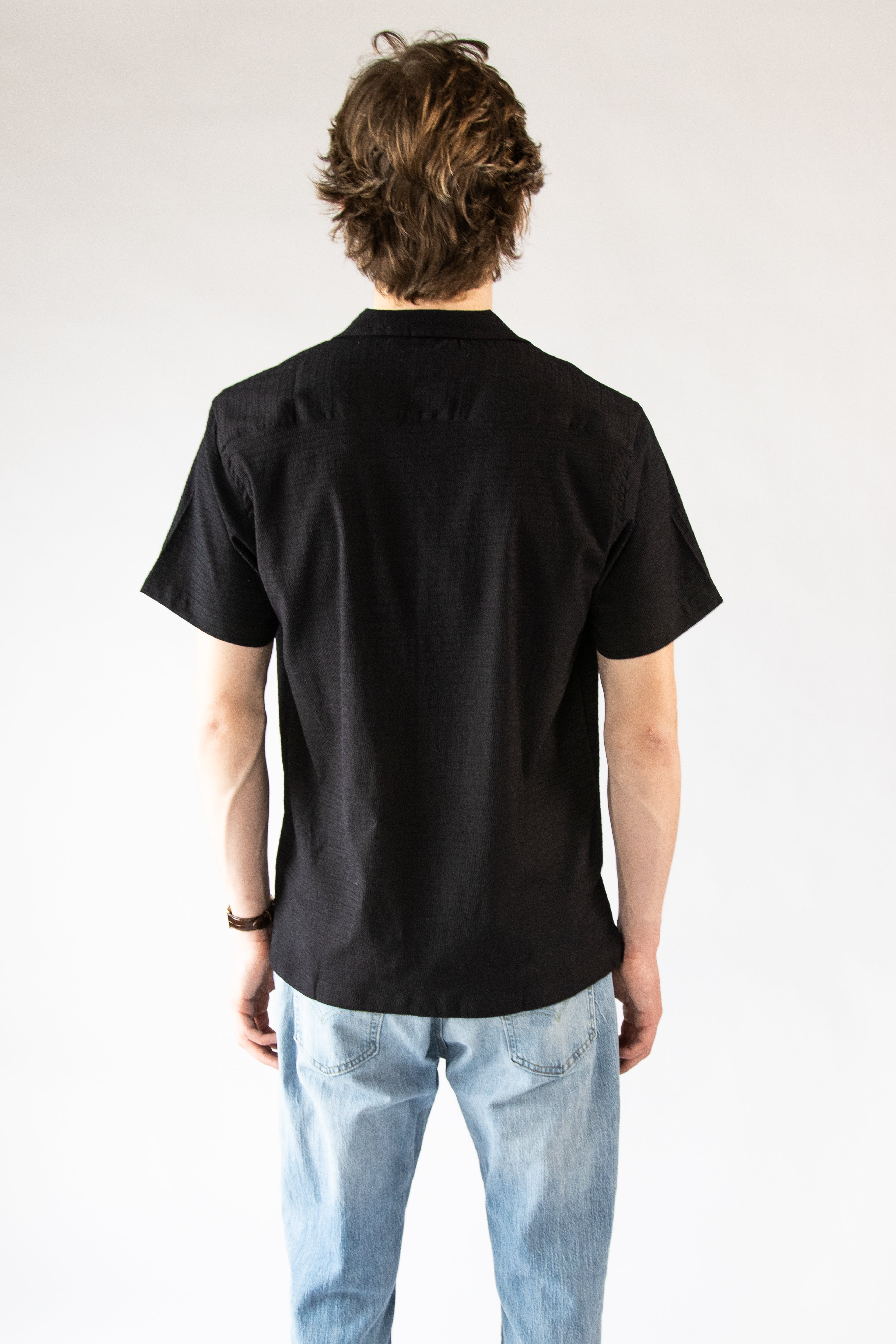 Stretch Textured Woven Button Up Shirt