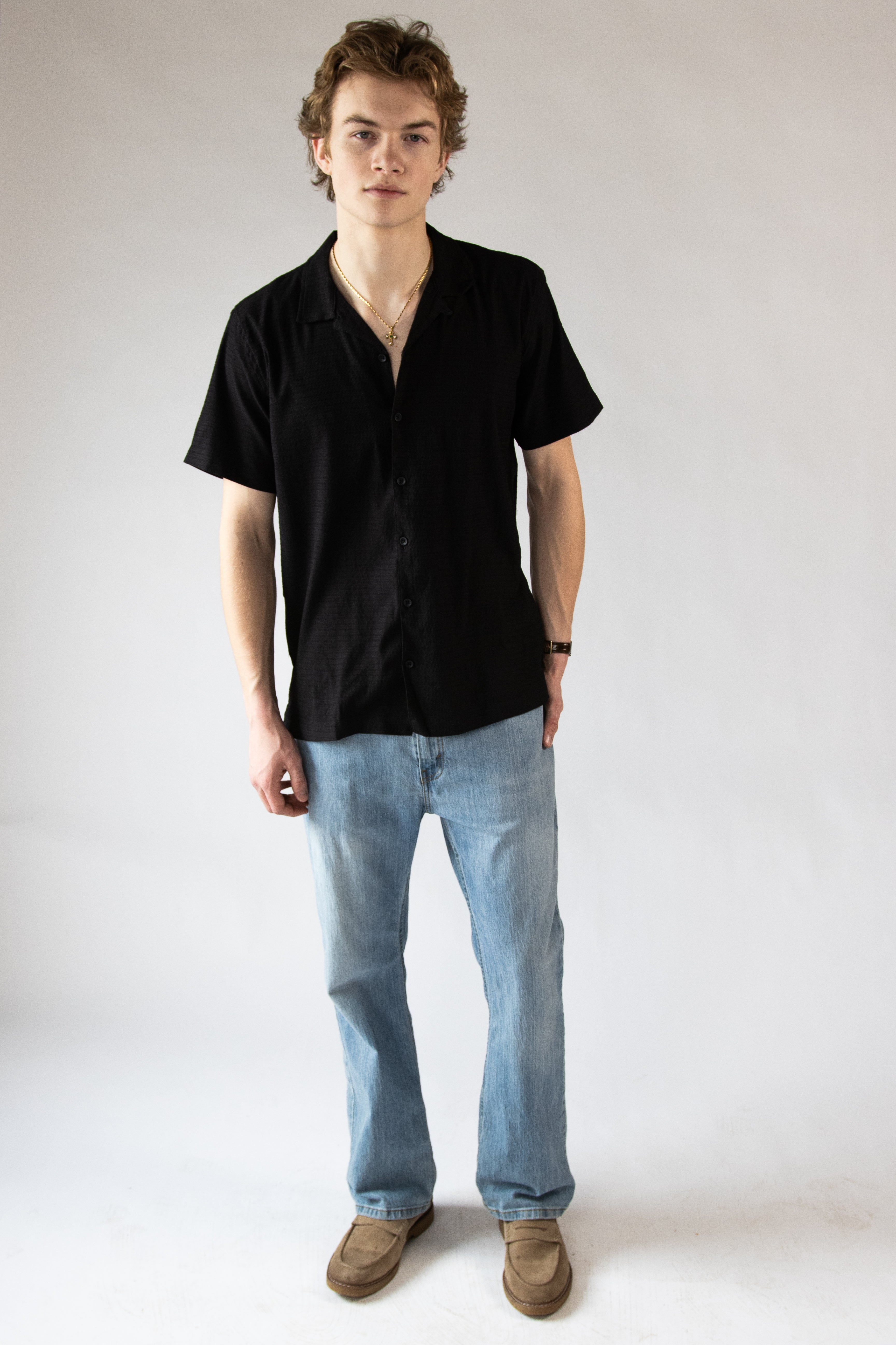 Stretch Textured Woven Button Up Shirt