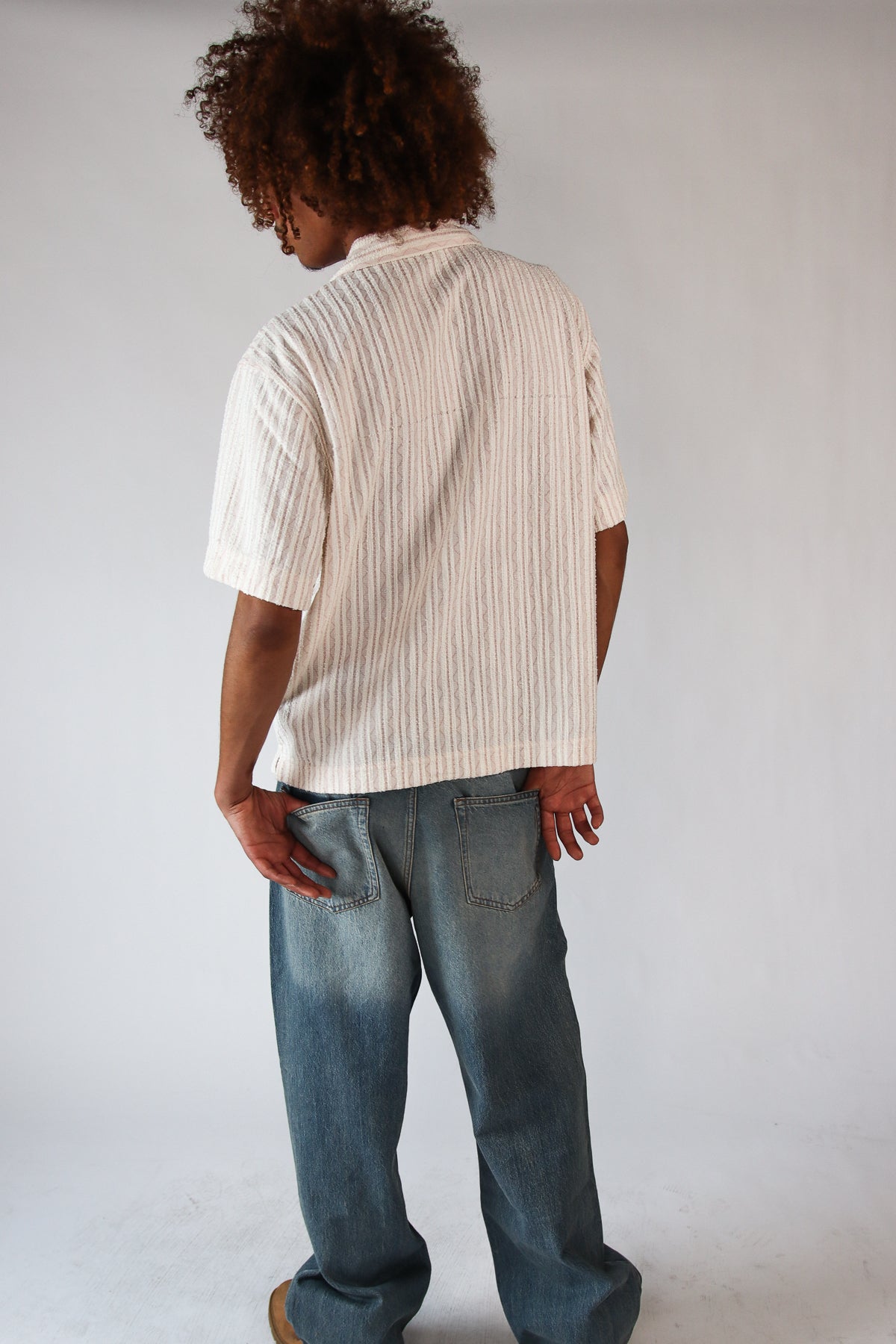 Boucle Stripe Textured Button Up Shirt