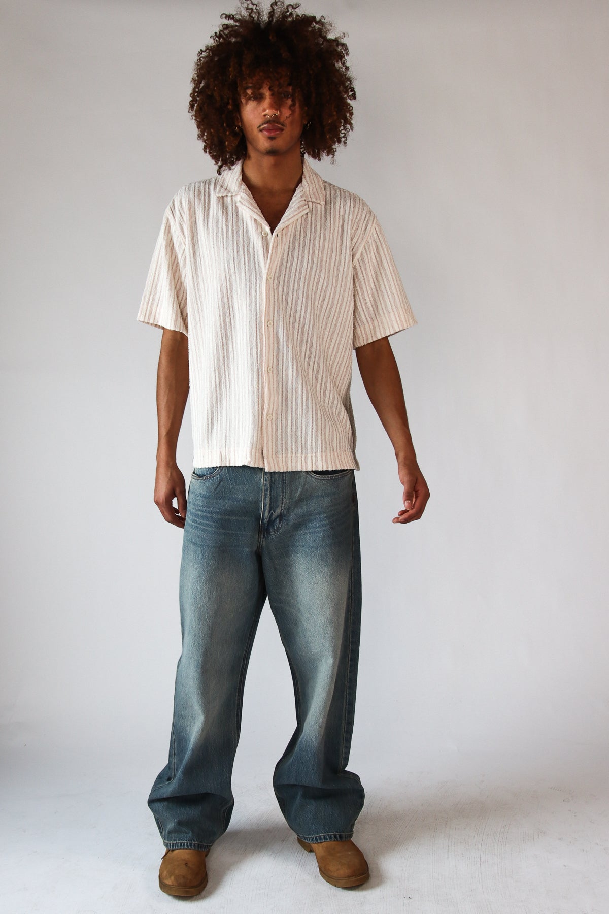 Boucle Stripe Textured Button Up Shirt