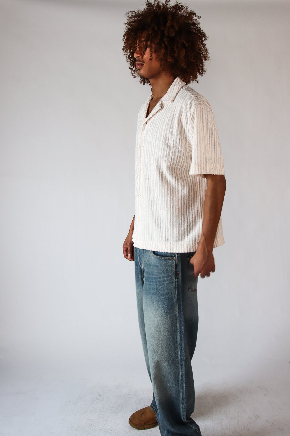 Boucle Stripe Textured Button Up Shirt