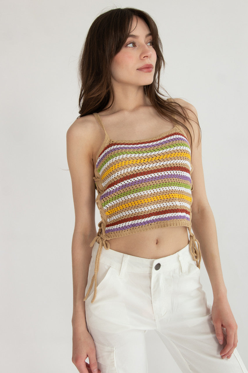 Side Lace Up  Crochet Tank