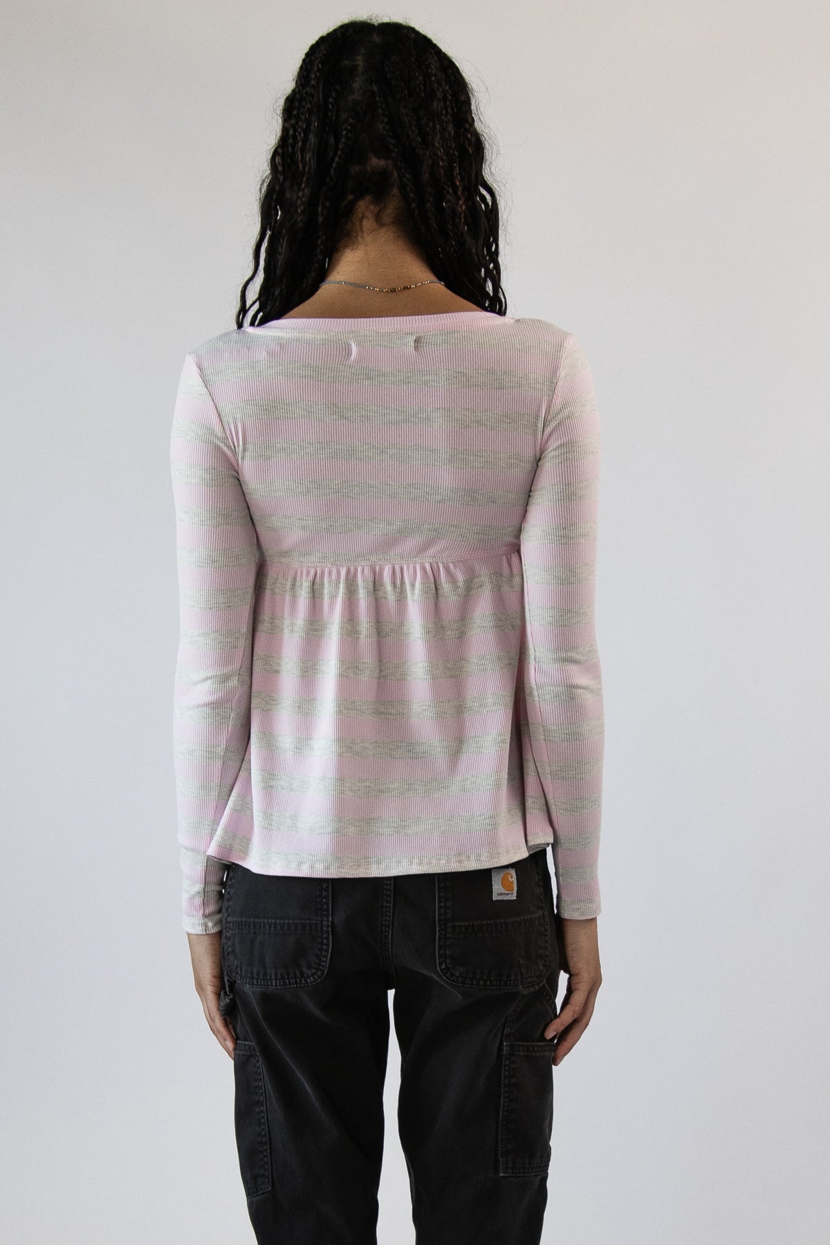 Striped Long Sleeve Babydoll Henley