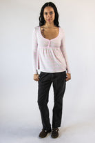 Striped Long Sleeve Babydoll Henley