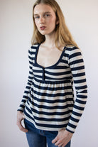 Striped Long Sleeve Babydoll Henley