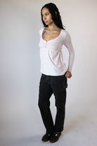 Striped Long Sleeve Babydoll Henley