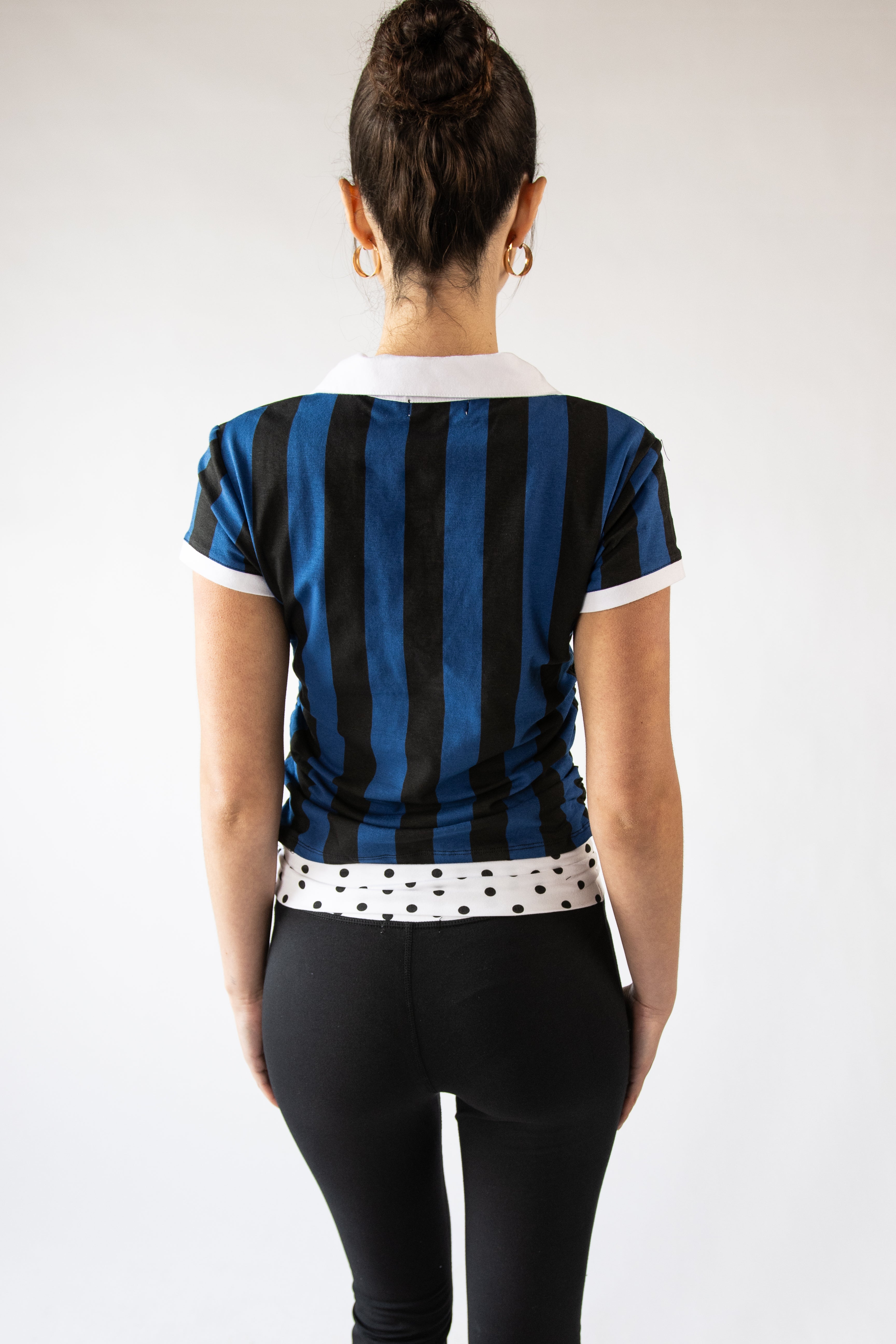 Ruched Side Striped Polo Tee