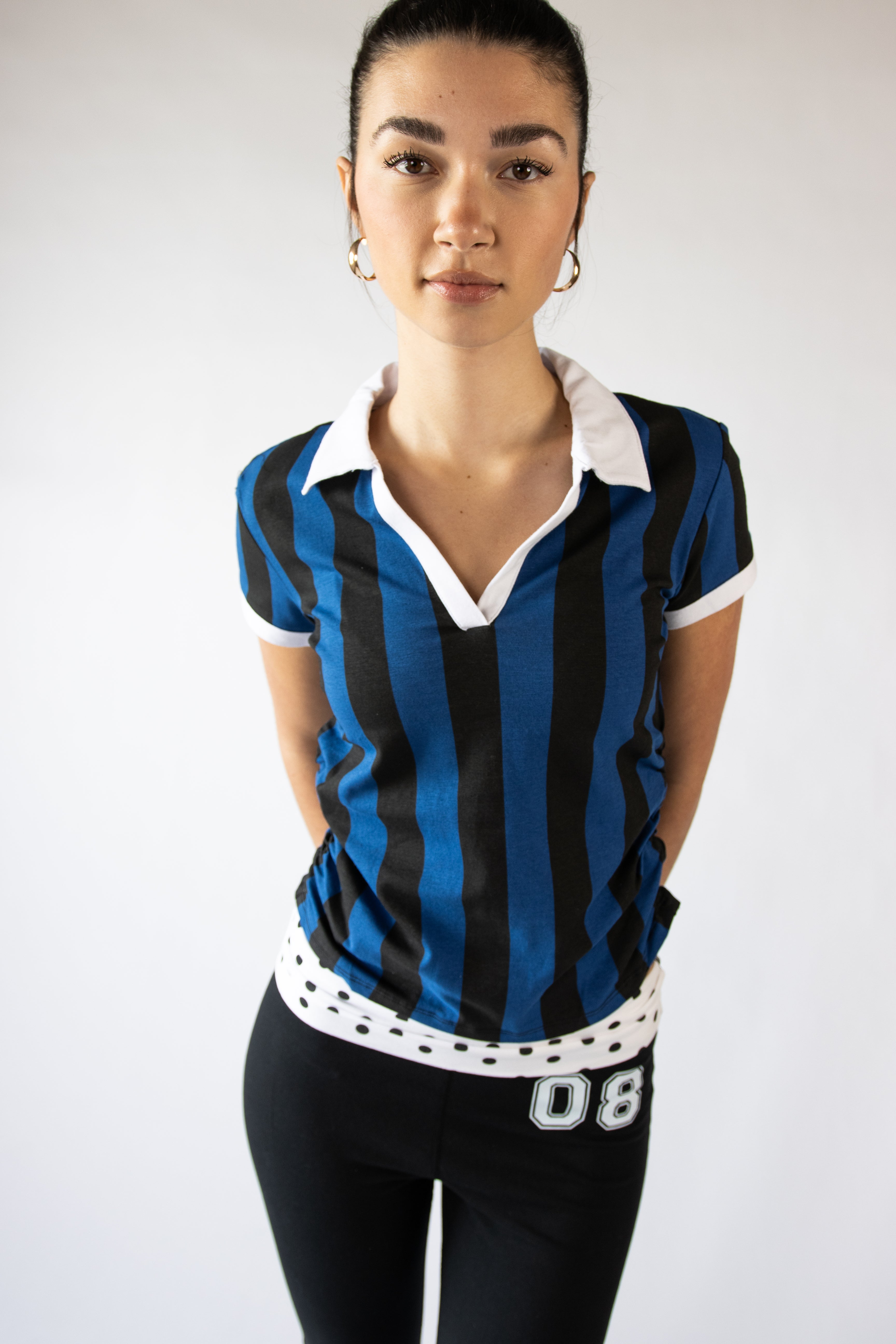 Ruched Side Striped Polo Tee
