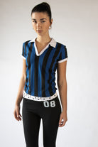Ruched Side Striped Polo Tee