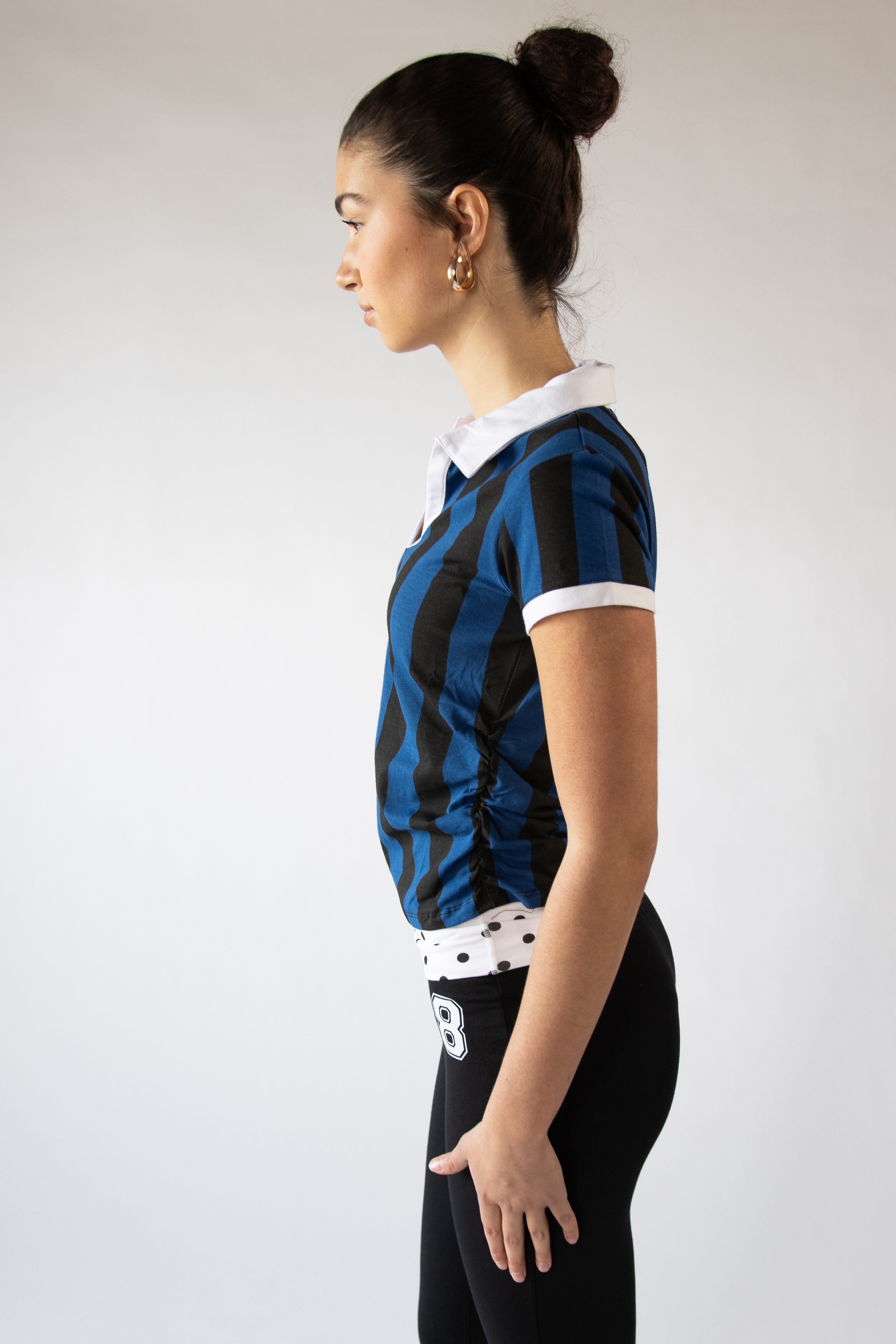 Ruched Side Striped Polo Tee