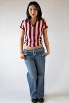 Ruched Side Striped Polo Tee