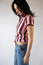 Ruched Side Striped Polo Tee