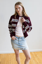 Striped Mock Neck Zip Cardigan