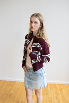 Striped Mock Neck Zip Cardigan