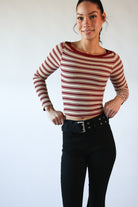 Striped Boat Neck Top Red