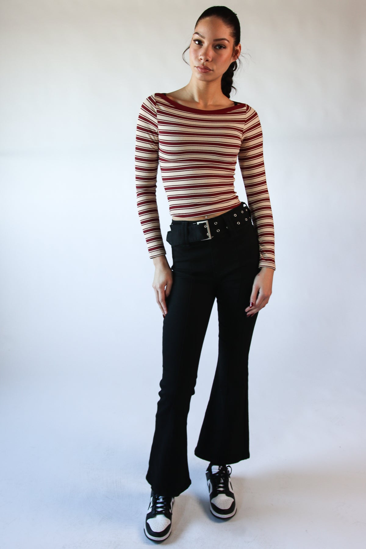 Striped Boat Neck Top Red