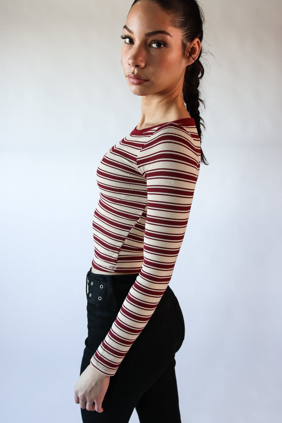 Striped Boat Neck Top Red