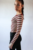 Striped Boat Neck Top Red