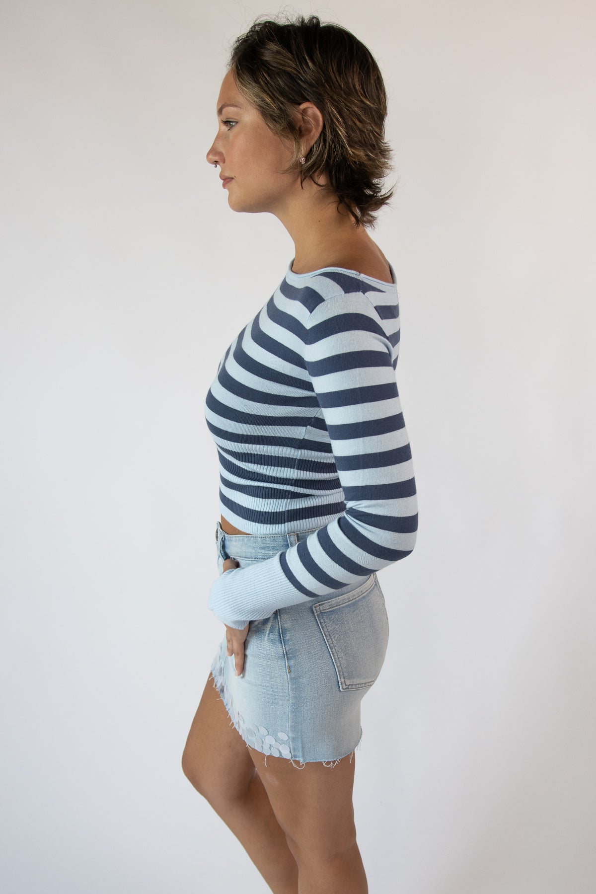 Striped Boat Neck Sweate