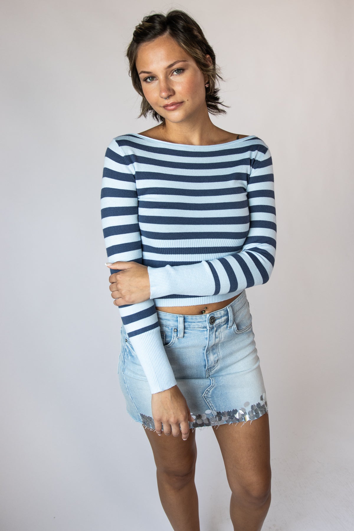 Striped Boat Neck Sweate
