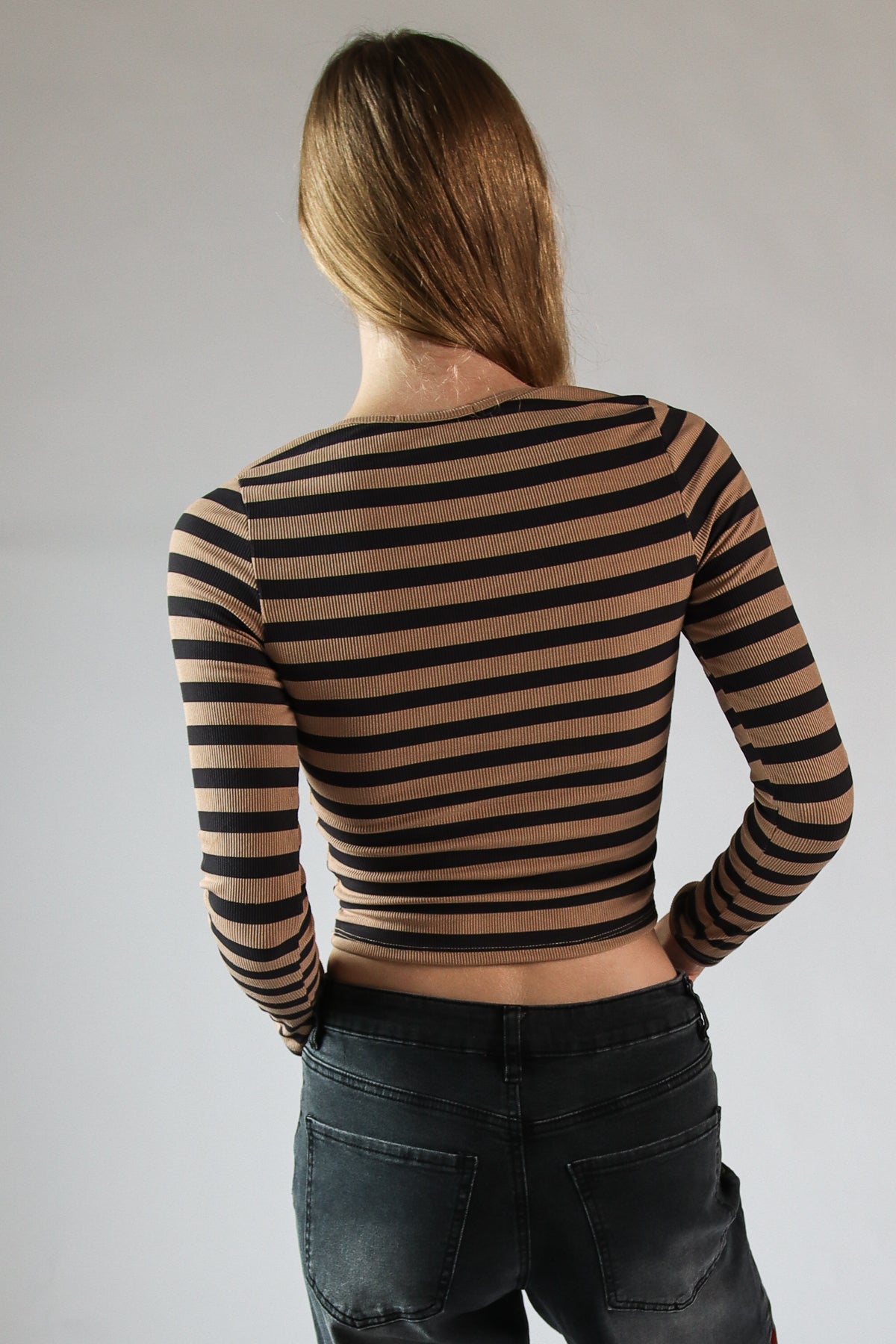 Striped Envelope Neck Long Sleeve Top