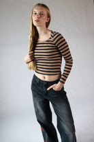 Striped Envelope Neck Long Sleeve Top