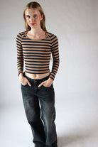 Striped Envelope Neck Long Sleeve Top