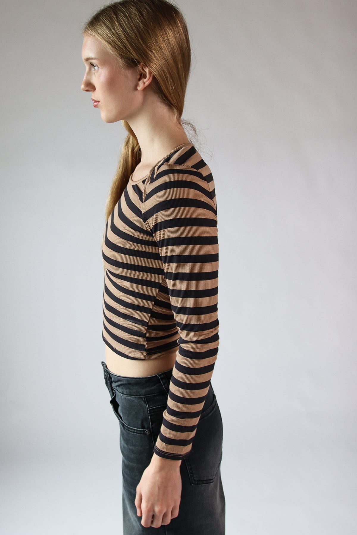 Striped Envelope Neck Long Sleeve Top