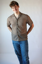 Striped Open Knit Button Up