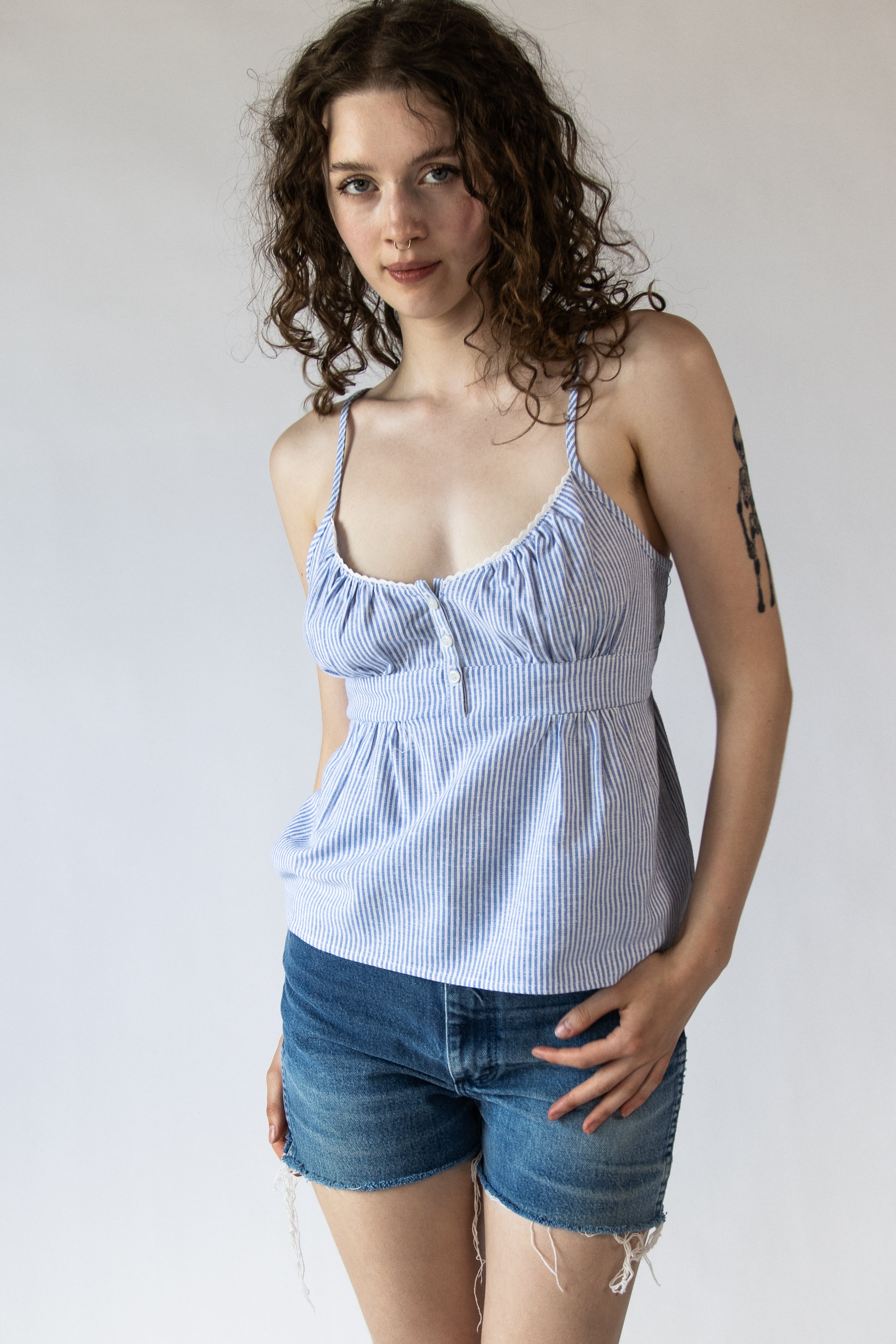 Striped Linen Blend Babydoll Tank Top